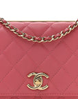 Lambskin Quilted Trendy CC Wallet On Chain WOC Bright Pink