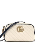 Vintage Effect Calfskin Matelasse Diagonal Small Torchon GG Marmont Chain Shoulder Bag Mystic White Blue Agata