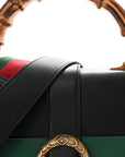 Calfskin Bamboo Web Large Dionysus Top Handle Bag Black Bright Evergreen Hibiscus Red