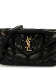 Lambskin Quilted Small Loulou Puffer Monogram Chain Satchel Black