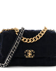 Tweed Quilted Large CHNL 19 Flap Navy Blue