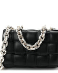 Lambskin Maxi Intreccio Padded Chain Cassette Crossbody Bag Black