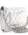 Metallic Lambskin Quilted Wallet On Chain WOC Silver