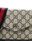 GG Supreme Monogram Textured Dollar Calfskin Web Mini Ophidia Envelope Shoulder Bag Beige Blue