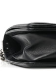 Calfskin Perforated Chevron Quilted Small Boy Flap Black