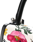 X GCCI Canvas Boarded Plutone Calfskin Flora Logo Print Small Hourglass Top Handle Bag White Multicolor Black