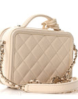 Caviar Quilted Small CC Filigree Vanity Case White