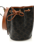 Triomphe Canvas Calfskin Small Drawstring Bucket Bag Tan