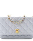 Lambskin Quilted Hearts CC Wallet On Chain WOC Light Blue