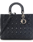 Lambskin Cannage Large Lady D1OR Navy Blue