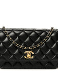 Shiny Lambskin Quilted CC Pearl Wallet on Chain WOC Black