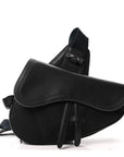 X Sacai Grained Calfskin Technical Fabric Mens Saddle Bag Black