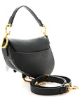 Grained Calfskin Mini Saddle Bag With Strap Black