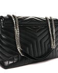 Calfskin Y Quilted Monogram Large Loulou Chain Satchel Black