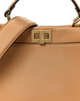 Vitello Seta Canvas FF Embroidered Mini Peekaboo Iconic Satchel Miele Scuro Poudre