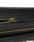 Lambskin Quilted Square Front Pocket Clutch With Chain Black