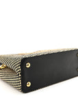 Raffia Calfskin Capucines MM Black Ecru