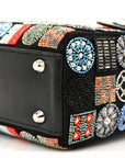 Satin Lambskin Embroidered Beaded Mini Lady D1OR Black Multicolor