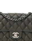 Metallic Caviar Quilted Mini Rectangular Flap Dark Grey