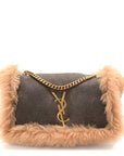 Shearling Calfskin Small Reversible Monogram Kate Satchel Ecru Dark Brown