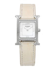 Stainless Steel Alligator Diamond Bezel Mother of Pearl 21mm Heure H Hour Quartz Watch Blanc