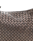 Metallic Nappa Intrecciato Medium Veneta Hobo Pewter