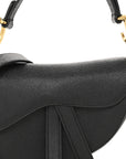 Grained Calfskin Mini Saddle Bag With Strap Black