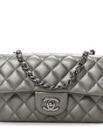 Metallic Lambskin Quilted Mini Rectangular Flap Dark Grey