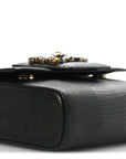 Lizard Embossed Crystal Embellished DG Millennials Mini Crossbody Bag Black