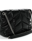 Lambskin Quilted Small Loulou Puffer Monogram Chain Satchel Black