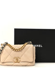 Shiny Goatskin Quilted Medium CHNL 19 Flap Beige