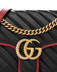Vintage Effect Calfskin Matelasse Diagonal Small Torchon GG Marmont Shoulder Bag Black Romantic Cherry
