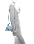 Strass Suede Hourglass Top Handle Bag XS Light Blue