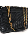 Calfskin Y Quilted Monogram Medium Loulou Chain Satchel Black
