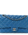 Iridescent Caviar Quilted Medium Double Flap Blue