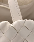 Calfskin Intrecciato Small Castello Bucket Bag White