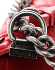 Calfskin Quilted Medium Top Handle Boy Flap Red