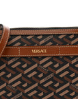 Coated Canvas Medium La Greca Signature Pouch Black Caramel
