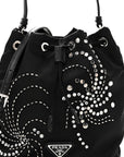 Tessuto Saffiano Ricamo Sequin Crystal Embellished Mini Re-Edition 1978 Bucket Bag Black