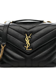 Calfskin Y Quilted Monogram Small Loulou Chain Satchel Black