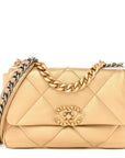 Metallic Goatskin Quilted Medium CHNL 19 Flap Gold