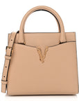 Grainy Calfskin Virtus Top Handle Tote Beige
