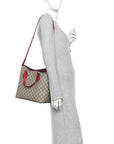GG Supreme Monogram Linea A Foldover Tote Beige Hibiscus Red New Rosette