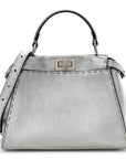 Cuoio Romano Lux Selleria Mini Peekaboo Iconic Satchel Argento