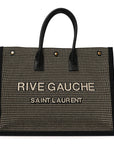 Embroidered Cotton Linen Rive Gauche Noe Tote Black Beige