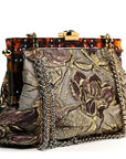 Silk Crystal Beaded Sequin Plexiglass Floral Vanda Circles Chain Clutch Multicolor