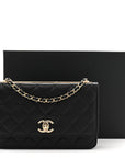 Lambskin Quilted Trendy CC Wallet On Chain WOC Black