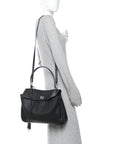 Natural Smooth Calfskin Medium Rodeo Top Handle Handbag Black