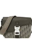 Oblique Jacquard Grained Calfskin Small Saddle Messenger Bag With Flap Green