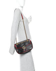 Vintage Effect Calfskin Matelasse Diagonal Small Torchon GG Marmont Shoulder Bag Black Romantic Cherry
